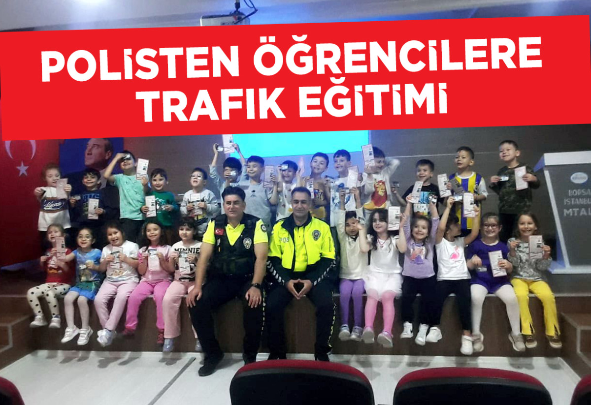 Polisten öğrencilere trafik eğitimi